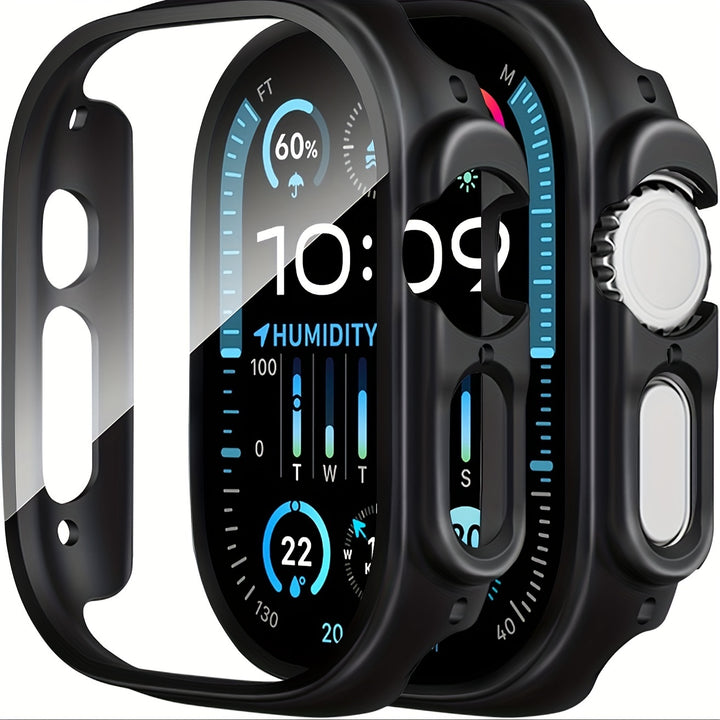 Coque en PC dur ultra-mince et cristal clair avec protecteur d'écran en verre trempé HD pour Apple Watch Series Ultra/10/9/8/7/6/5/4/SE - Bumper à couverture complète résistant aux rayures