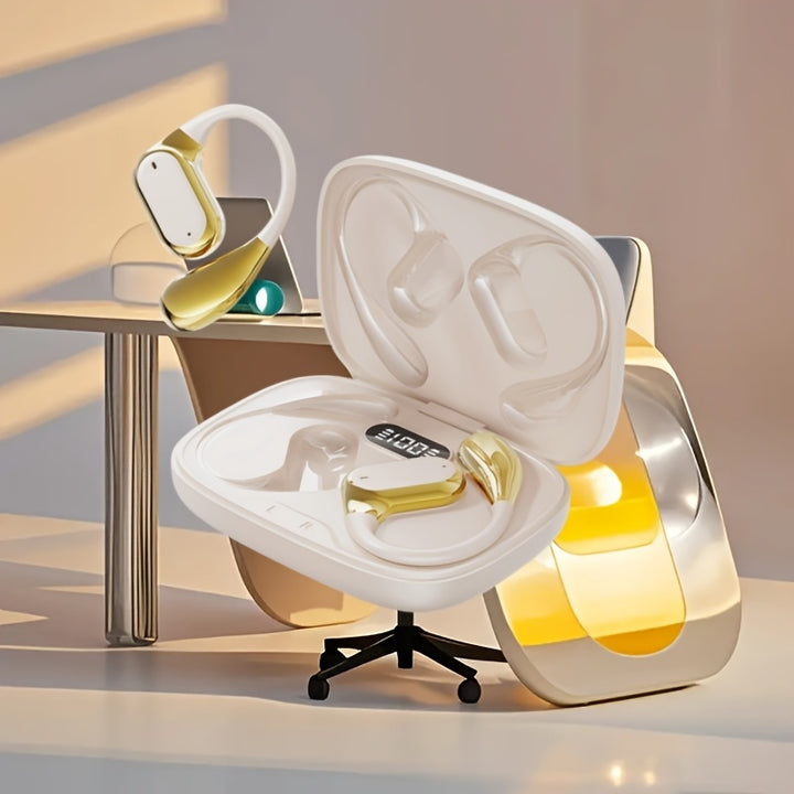 [Wireless Earbuds] High-Fidelity Wireless Earbuds with Digital Display Charging Case | Long Battery Life, Low Latency, Non-In-Ear Hook Design, Touch Volume Control, Built-in Mic, Type-C Charging, Compatible with Gaming & Mobi