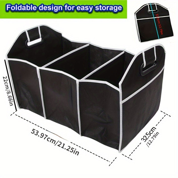 1pc Universal Car Trunk Organizer, Portable Foldable Waterproof Auto Storage Bag With 3 Compartments, For SUV, Truck, Van, Sedan Christmas Gift