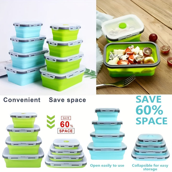 Microwaveable BPA Free Collapsible Silicone Food Storage Container - Stackable Space Saving | Freezer, Dishwasher Safe | Collapsible Leftover or Meal Prep Lunch Box Containers