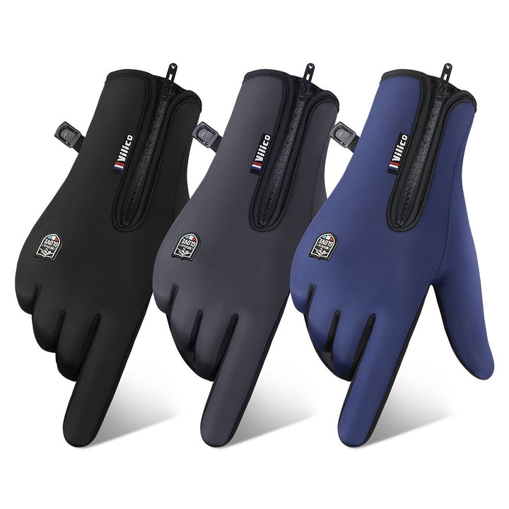 Warm Touchscreen-Friendly Vilico Winter Cycling Gloves - Windproof Polyester Ski & Bike Gloves with Zipper Closure and Adjustable Strap, Available in Black, Charcoal, and Blue