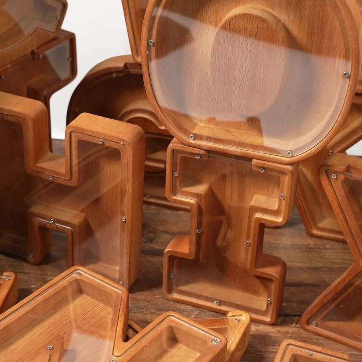 Wooden Lettered Piggy Bank, Personalized Lettered Bank, Wooden Bank 26 English Alphabet Bank, Home Decoration Children's Gifts Halloween、Christmas Gift、Thanksgiving Day easter gift