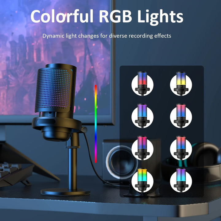 USB Microphone Studio Professional Condenser Microphone For PC Gaming Mic For PS4/ PS5/ Mac/Phone, Brilliant RGB Lighting, Recording Streaming Gaming Karaoke Singing ME6S Mic Eid Al-Adha Mubarak