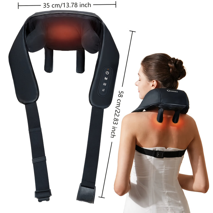 [4D Deep Kneading] KNQZE Cordless Shiatsu Neck & Shoulder Massager - 4D Deep Kneading, 6 Massage Nodes, Heat, Rechargeable 2200mAh Battery - Ideal for Neck, Back, Leg Relaxation for Men & Women