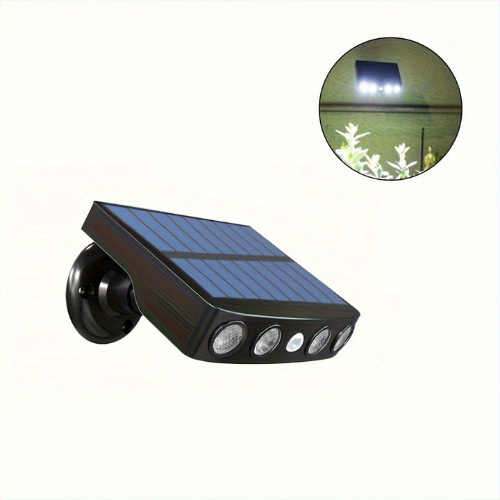 LED Solar Outdoor Lights - 1pc, Motion Sensor, 4 LED Security Lights with 3 Modes, Built-in 18650 Lithium Battery for Garden Wall Night Work