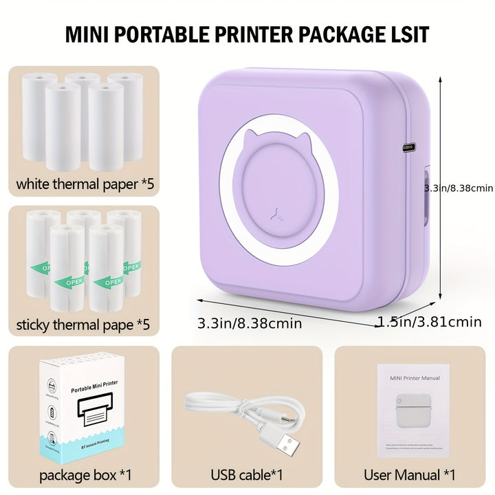 Impresora de bolsillo, impresora mini inalámbrica de etiquetas con 11 rollos de papel térmico, impresora térmica mini portátil para notas, diario, memo, foto, estudio.