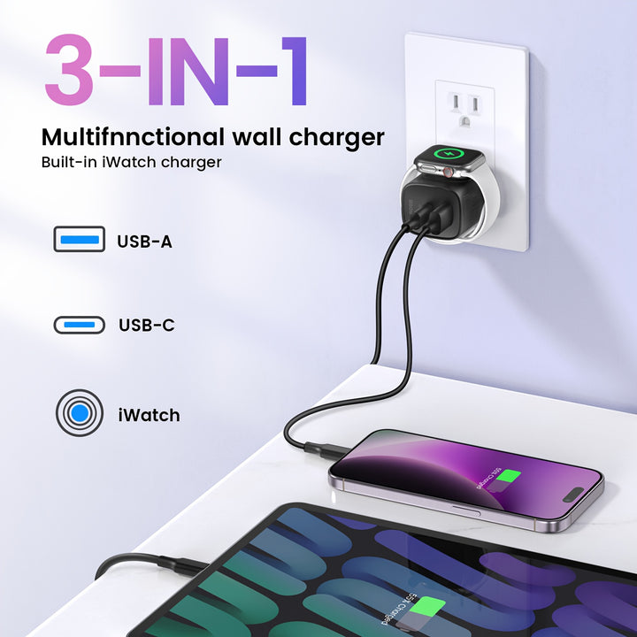20W For Apple Watch Charger, Multiport PD Fast Charger Block Brick Cube, USB C Wall Power Adapter For IPhone 11/12/13/14/15/Pro Max, XS/XR/X, Ipad Pro