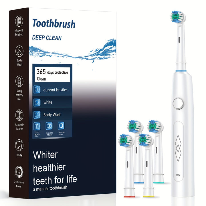 Sleek Black Sonic Electric Toothbrush for Adults - USB Rechargeable, Deep Clean with Soft Bristles, 600mAh Lithium Polymer Battery, Oral Care with 5 Modes, Includes 4 Ribbon-Tied Brushes + Gift Box