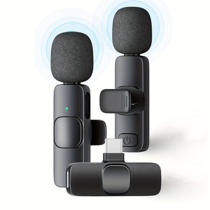 Microphone clip-on sans fil USB-C, batterie lithium polymère rechargeable, enregistrement vocal à une touche, fonctionnement à basse tension, avec chargement USB pour l'enregistrement et la communication.