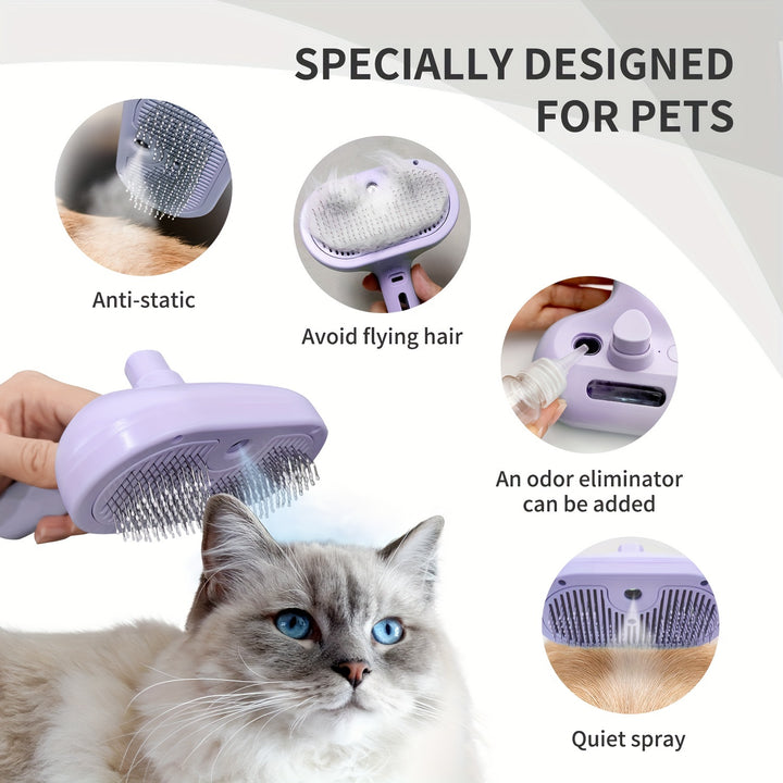 LIVEKEY Multifunctional Cat Steam Brush - USB Rechargeable Pet Grooming Tool for Shedding and Cleaning, Stainless Steel Bristles, Water-Activated, Dog Massager, Best Cat Hair Brush