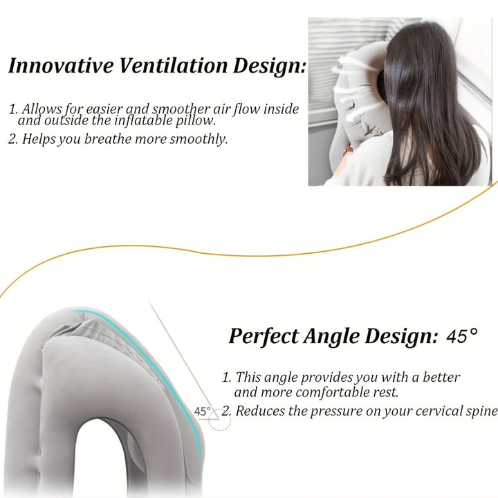 Lightweight Stain Resistant 1pc Inflatable Travel Air Pillow - S Size, Medium Soft Firmness, Whole Body Support Neck Pillow - Machine Washable, Portable Drawstring Bag for Airplane, Car, Bus, Office