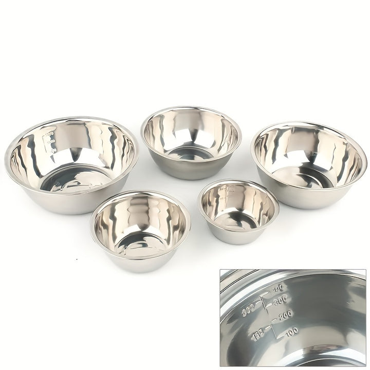 Stainless Steel 5pcs Mixing Bowls - Cooking Bowl With Scale - Great For Cooking, Baking, Prepping, Household Kitchen Cooking Basin