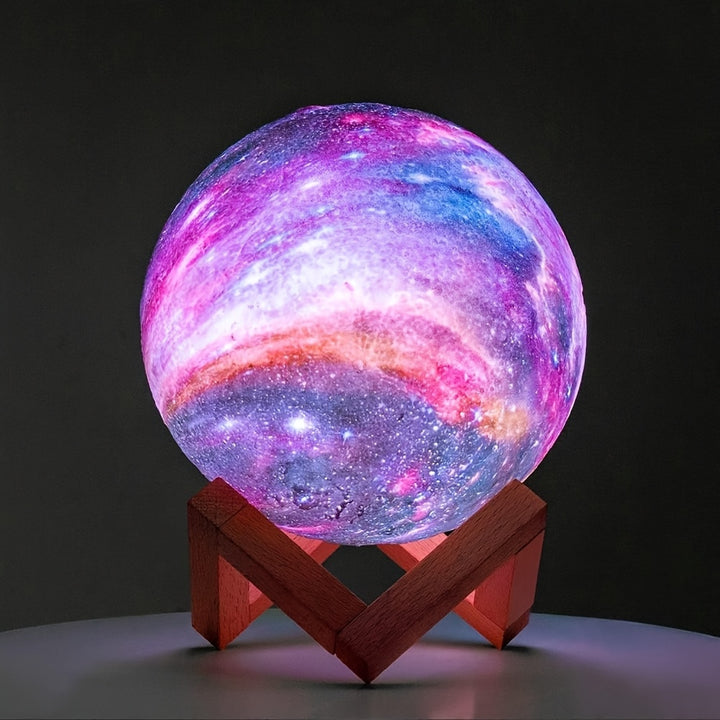 16 Colors 3D Star Moon Lamp - Wooden Stand, Remote Control, USB Plug-in, Perfect Birthday Gift for Lovers (5.9 Inches)