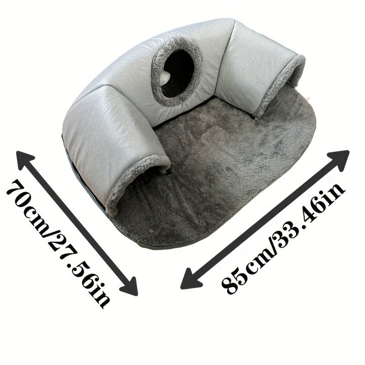 Tunnelle de chat confortable 3-en-1 - Tapis de jeu et nid chaud avec fond antidérapant pour chats de petite à moyenne taille, lapins et hamsters