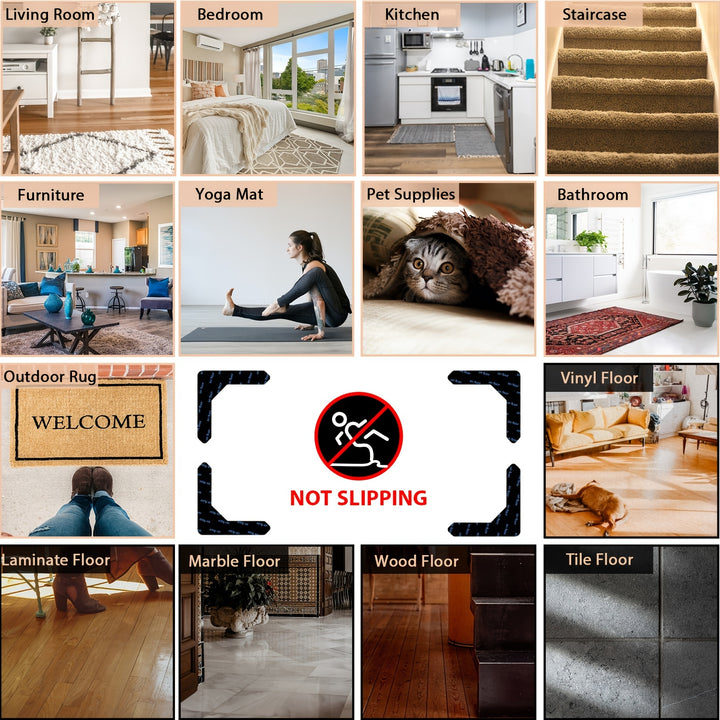 4/8pcs High Quality Non-slip Anti-drill Carpet Stickers Suitable For Living Room Dining Room Bathroom Rugs, Prevent Rugs From Moving And Rolling Edges Black 12.5*12.5cm/5*5in