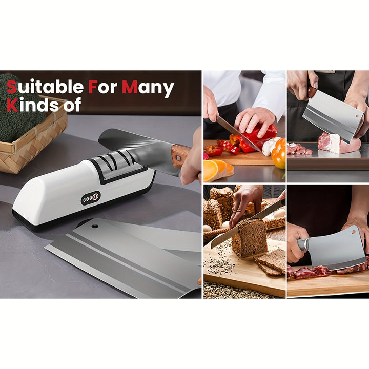 USB Rechargeable Electric Knife Sharpener - 2-Stage, Adjustable Speeds for Chef & Kitchen Knives, Fits Ceramic & Steel Blades