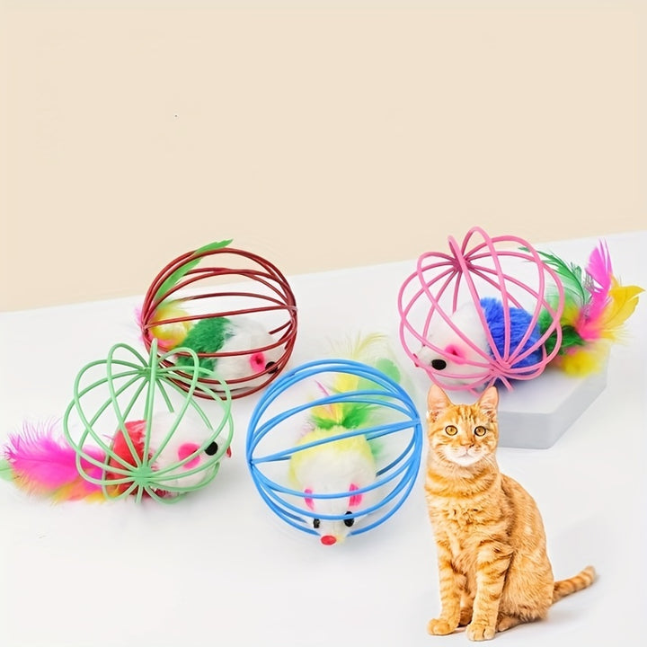 Amusing, Interactive Cat Toy with Real Feather Tail - Cage Mouse Teaser for Endless Fun, Durable Fabric Material Cat Interactive Toys