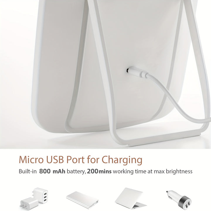 LED Desktop Makeup Mirror Adjustable Brightness USB Charging
