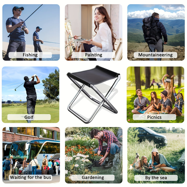 1pc Ultra Compact Folding Stool - Lightweight & Durable Aluminum Alloy Frame, Quick-Fold Design for Travel, Camping, Fishing, Beach, and Outdoor Adventures - Portable & Easy to Carry, Beach Stool | Modern Outdoor Stool | Dura