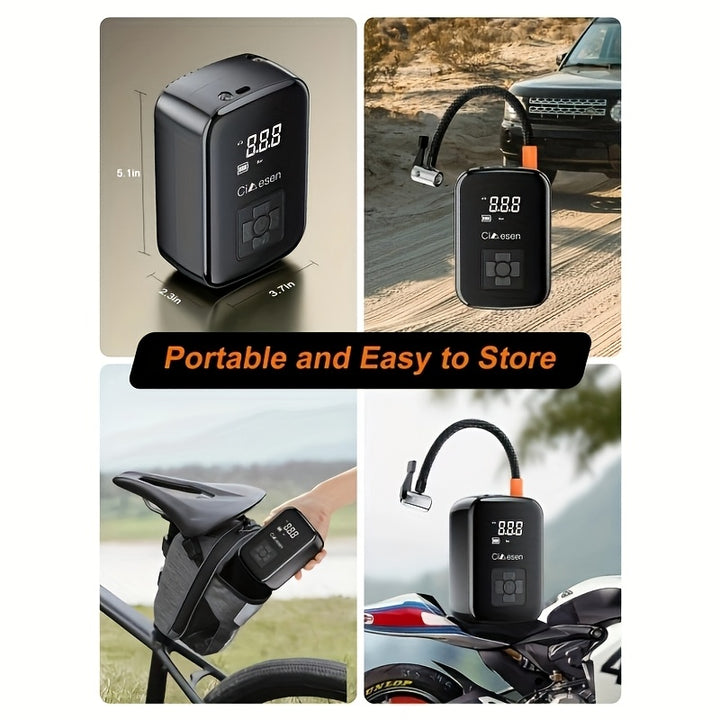 1 Pc Portable Tire Inflator with Digital Display - Fast Cordless Air Compressor, USB Rechargeable, Multi-Function Nozzle Adapter