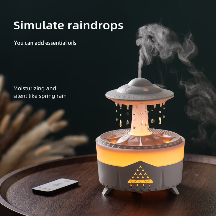 UFO Design Aromatherapy Humidifier with Rainbow Night Light, 11.83oz Capacity, Remote Control, 110V/220V Dual Voltage, US Plug, Essential Oil Compatible, Water Shortage Protection, Atomization Mode, <33.81oz Tank, <10㎡ Area