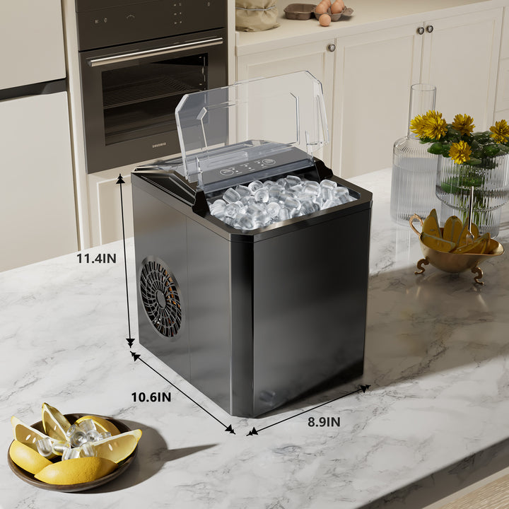 Upgraded Countertop Ice Maker with Free Ice Shovel, 9 Cubes in 6 Mins, Portable Self-Cleaning Ice Machine, 2 Sizes of Bullet Ice, Ice Scoop, Basket and Handle Included, Ice Cube Maker for Home Kitchen Party Camping