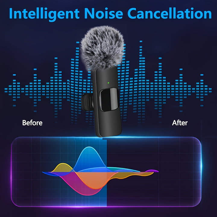 Wireless Lavalier Microphone Clip Microphone for iPhone iPad Android USB-C Cordless Clip-on Microphone, Plug And Play, Audio Video Recording Live Streaming Interviews