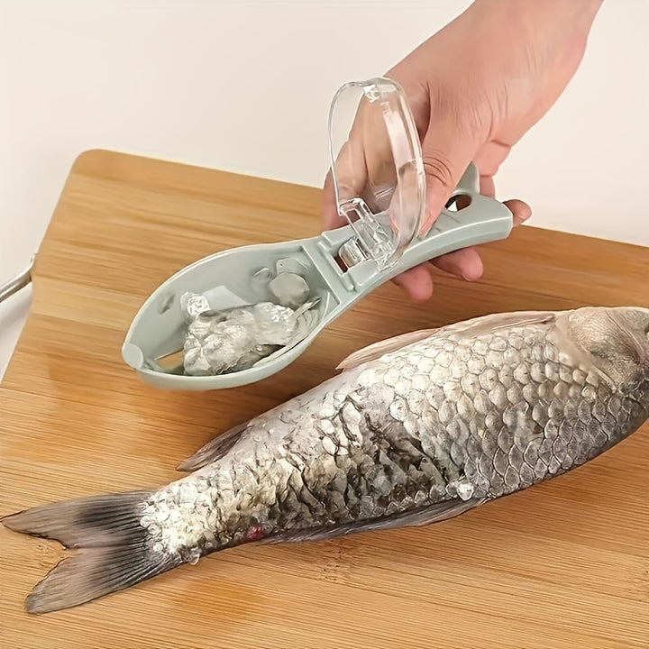 1pc Plastic Fish Scale Remover, Convenient Easy-to-Use Fish Scale Scraper with Storage Box, for Home Kitchen Seafood Processing Tool