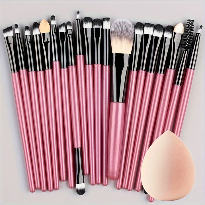 [20-Piece Luxe Makeup Brush Set] 20-Piece Hypoallergenic Makeup Brush Set with Nylon Bristles - Luxe Palm Brushes for Foundation, Blush, Eye Shadow, Eyebrow, & Lip, All Skin Types, ABS Rod - Professional & Beginner Kit, Trave