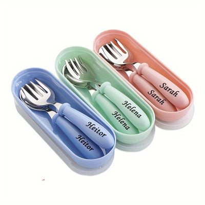 [Customized] Personalized Any Name Children's Tableware Spoon And Fork Storage Box Set, Children's Tableware Set Easter Gift