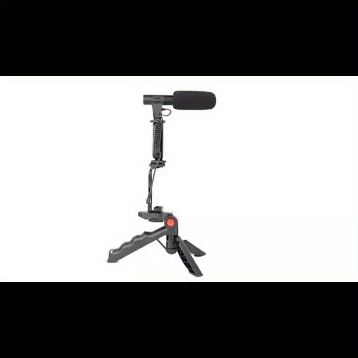 Supporto per telefono mobile 5 in 1 con stabilizzatore e luce LED, adatto per selfie a mano, attività all'aperto, interviste, luce di riempimento giorno e notte, treppiede portatile leggero e rotante.