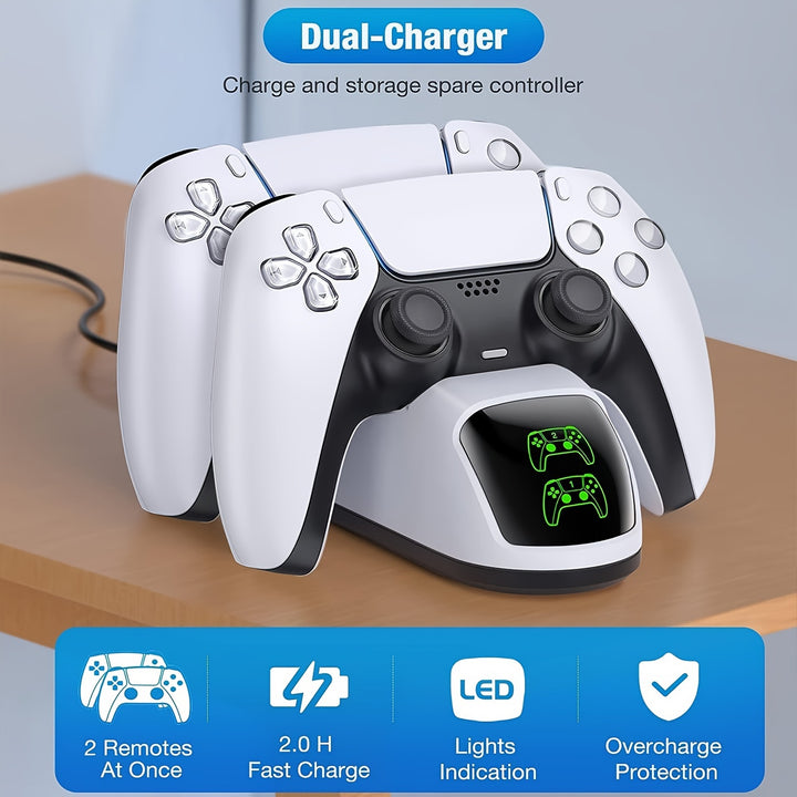 Stazione di ricarica per controller DualSense PS5 con supporto - Dock di ricarica USB veloce per controller PlayStation 5, resistente resina ABS, nessuna batteria inclusa