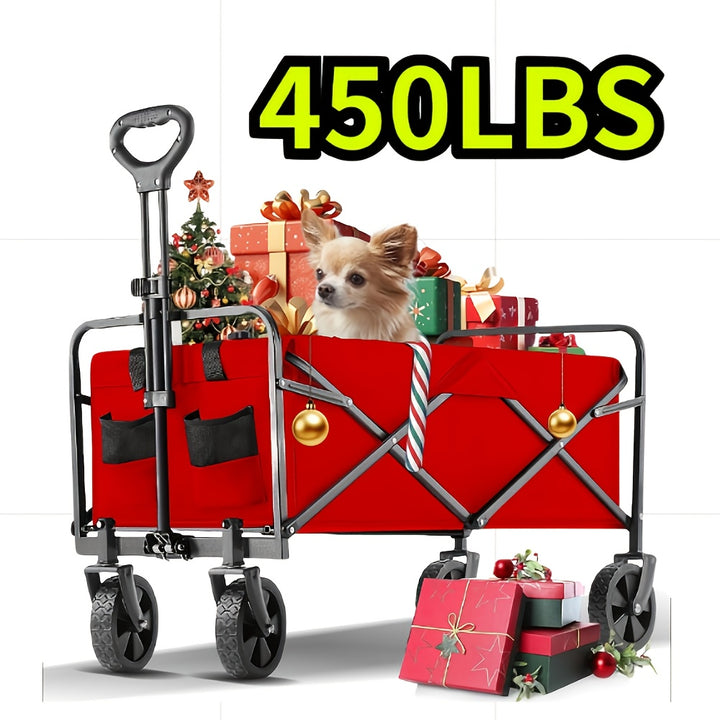 Collapsible Folding Wagon Cart, Large Capacity Camping Wagon, All Terrain Foldable Pet stroller, Heavy Duty Utility Wagon Cart for Grocery Outdoor Beach Gardening Shopping Pet outings Fishing Black, Perfect Christmas Gift