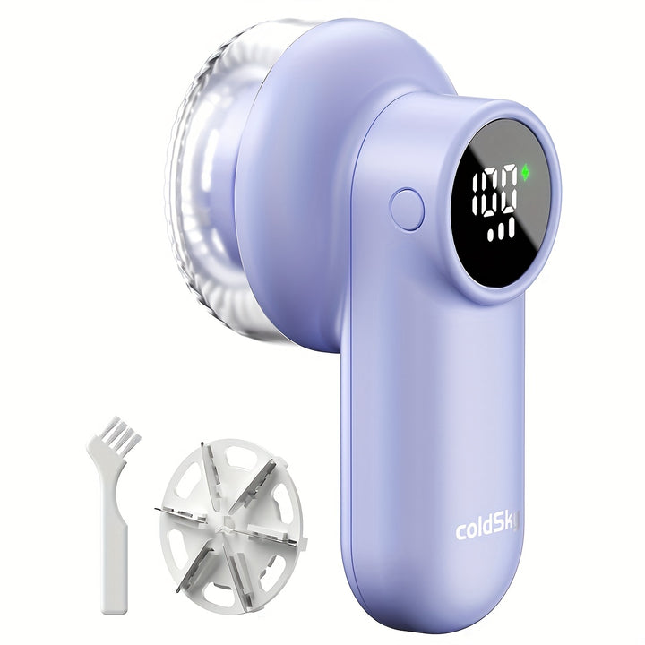 Cozy Clean, ColdSky Rechargeable Fabric Shaver with Digital Display, 6-Leaf Blades & Safety Lock, 3-Speed Adjustable Lint Remover for Clothes, Furniture & Blankets, USB Charging, Ergonomic Grip, Lint Remover Fabric Shaver