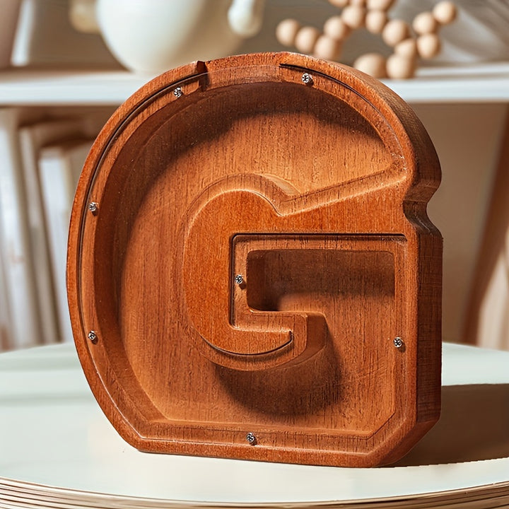 Wooden Lettered Piggy Bank, Personalized Lettered Bank, Wooden Bank 26 English Alphabet Bank, Home Decoration Children's Gifts Halloween、Christmas Gift、Thanksgiving Day easter gift