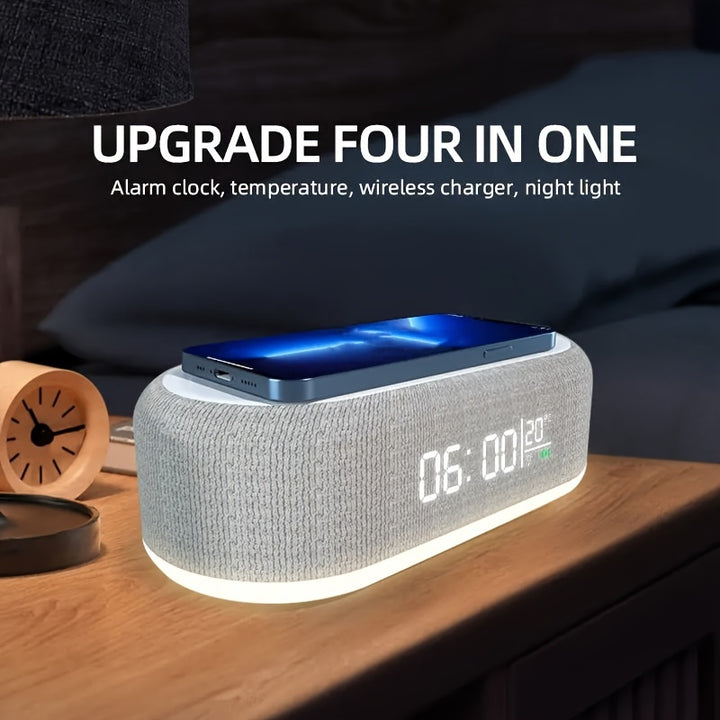 Wireless Charging Station Digital Alarm Clock for Bedroom Temperature Display 15W Wireless Charger Dock with Night Light for iPhone 15/14/13/12/11/X/SE/8 Series