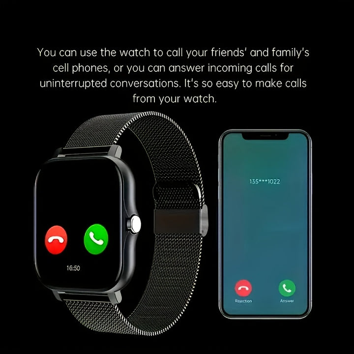 Orologio Smart Wireless per Android e iPhone, Design Slim Senza Bordo, Modalità Sportive Multiple, Avviso di Sedentarietà, Previsione Meteo, Notifiche di Messaggi