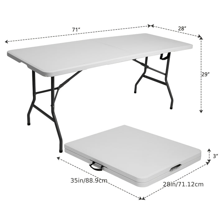 Table pliante en plastique 4ft/6ft, table à manger portable intérieure extérieure avec poignée de transport, verrous - Blanc