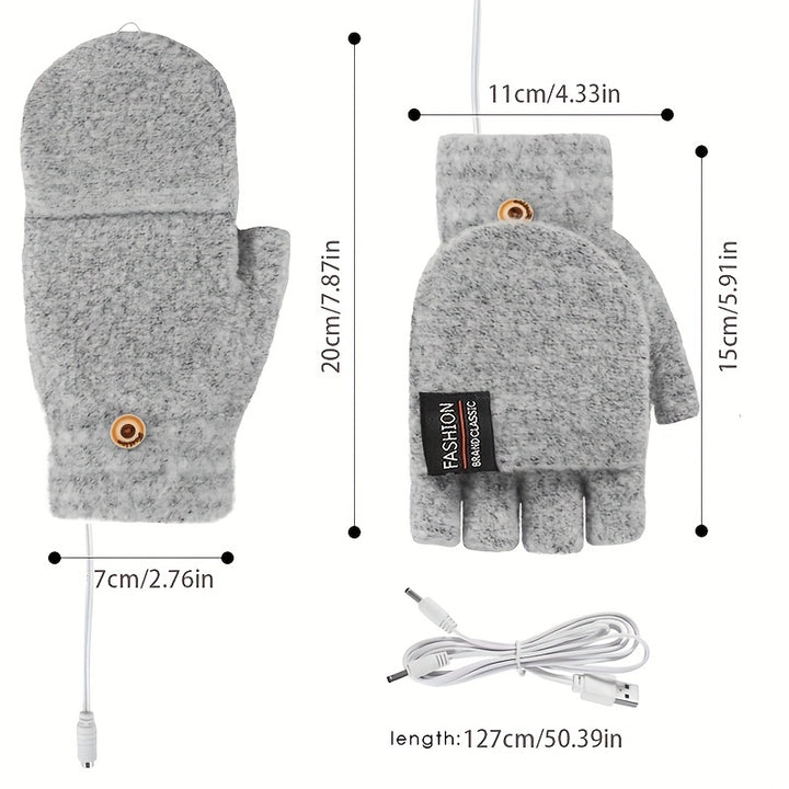 [Heated Fingerless] USB Heating Gloves | Knitted Fingerless | Washable Design | Winter Hand Warmth | Laptop Gloves