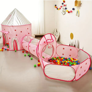 3-in-1 Pop-Up Play Tent with Tunnel & Basketball Hoop for Youngsters - Pink Indoor/Outdoor Youngsters Playhouse, Durable Polyester Material, Perfect Gift for Girls (Colorful Balls Not Included), Youngsters Tent