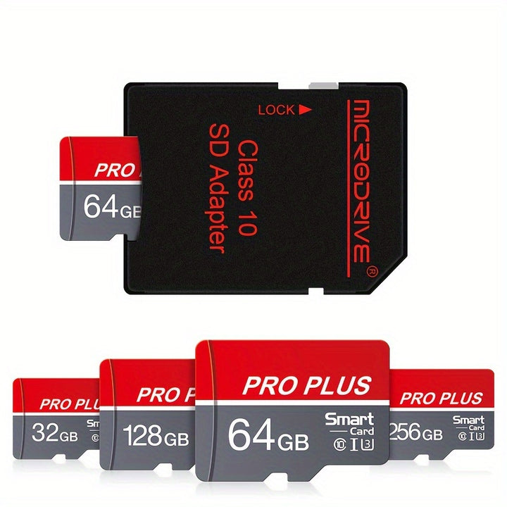 MICRODRIVE Pro Plus Memory Card/TF Cards - High-Speed Class 10 U3, Red & Gray, Available in 4GB to 256GB - Reliable Performance for Smartphones, Tablets & More, MICRODRIVE