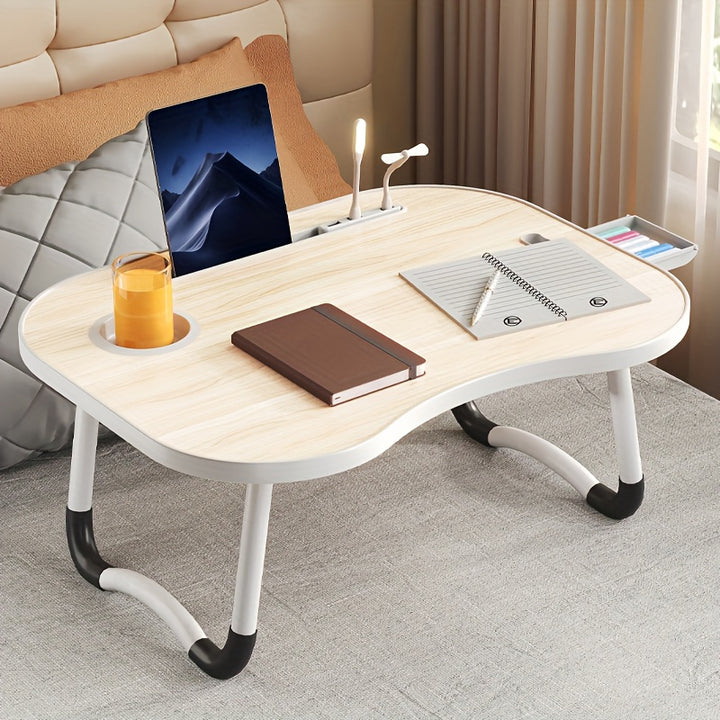 Portable Laptop Bed Table With Cup Holder, Multifunctional Tray Holder With Tablet Card Slot