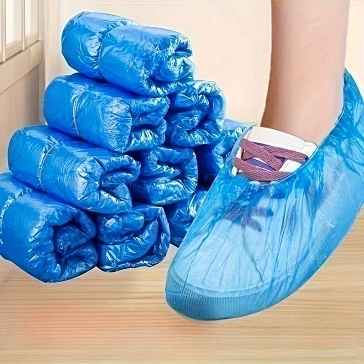 Disposable Plastic Boot & Shoe Covers (100 Pieces) - Durable, Water-Resistant, Non-Slip Protective Footwear for Cleaning, Travel, Hotels