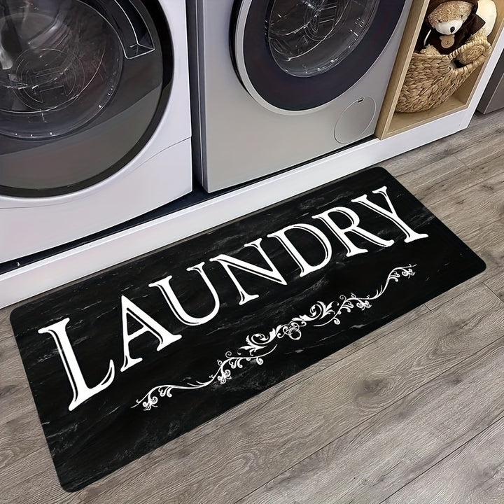 [1pc Absorbent Waterproof Rug Mat] 1pc Black White Text Pattern Rugs, Soft Comfortable Mat, Waterproof Non-Slip Floor Mat Runner Rug, Throw Carpet For Kitchen Living Room Bedroom, Absorbent Machine Washable Carpet For Kitchen