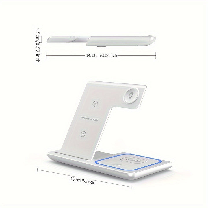 Estación de Carga Inalámbrica 3 en 1 Estándar Cargador Rápido Mag-Safe de 15W con Adaptador QC3.0, Adecuado para iPhone 15 14 13 12 11 x 8 Pro Max/Pro/Mini/Plus, iWatch Ultra 9/8 7/6/5/4/3/2, AirPods 3/2