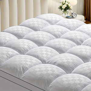 [Cooling Comfort] Extra Thick Quilted Mattress Topper | Soft White | Stretches 8-21