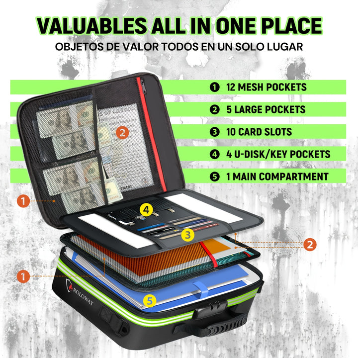 1 Pc Fireproof Document Bag With Lock & Reflective Strip (17 X 11.8 X 5 Inch), Important Document Storage Bag With Multi-Layer File Organizers Valentine's Day