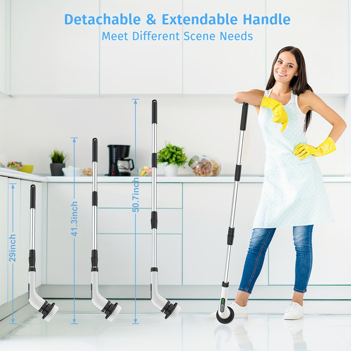 2024 Nettoyeur Électrique à Rotation, Nettoyeur Électrique Sans Fil à Vitesses Doubles Réglables Pour le Nettoyage, Nettoyeur de Douche avec Poignée Réglable et Détachable Avec 7 Têtes de Brosse Remplaçables Pour Sol, Salle de Bain, Baignoire, Carrelage