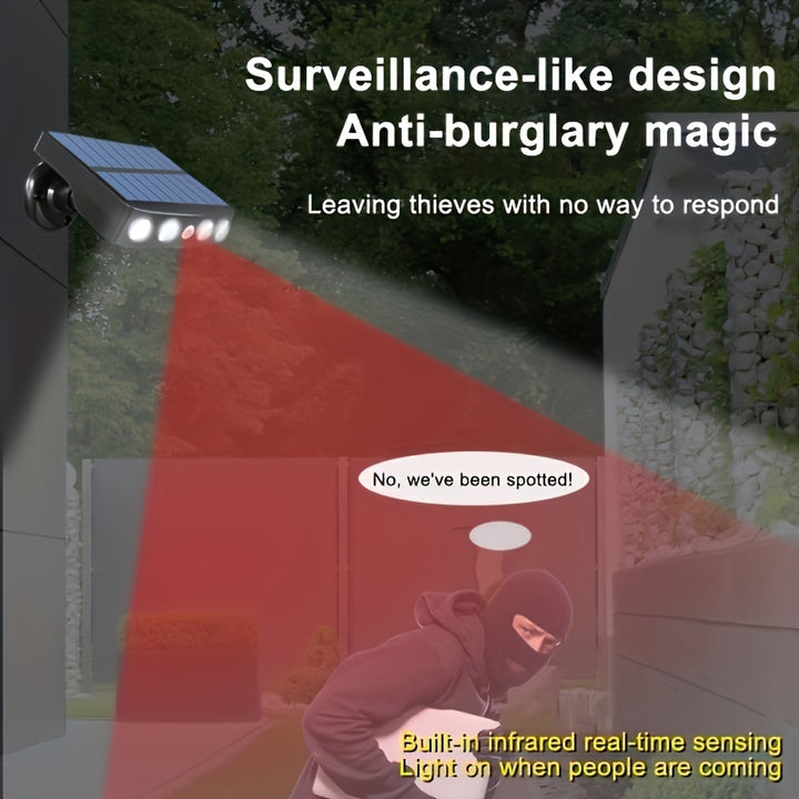 LED Solar Outdoor Lights - 1pc, Motion Sensor, 4 LED Security Lights with 3 Modes, Built-in 18650 Lithium Battery for Garden Wall Night Work