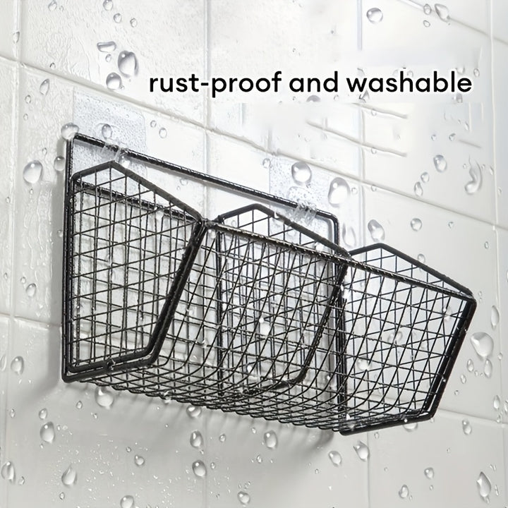 1pc Wall Mounted Kitchen Storage Basket - Multi-Purpose Hanging Storage Rack for Garlic, Onions & Vegetables - Durable Shelf Bins - Perfect for Storage Needs in Small Bathrooms and Kitchens, Bathroom Accessories